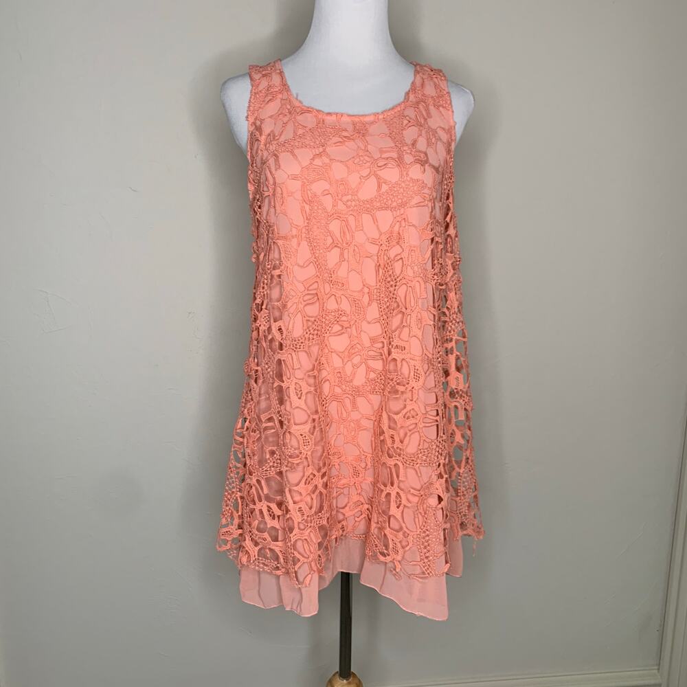 Peach Layered Lace Cottage Preppy Dress Blu Pepper Size Small